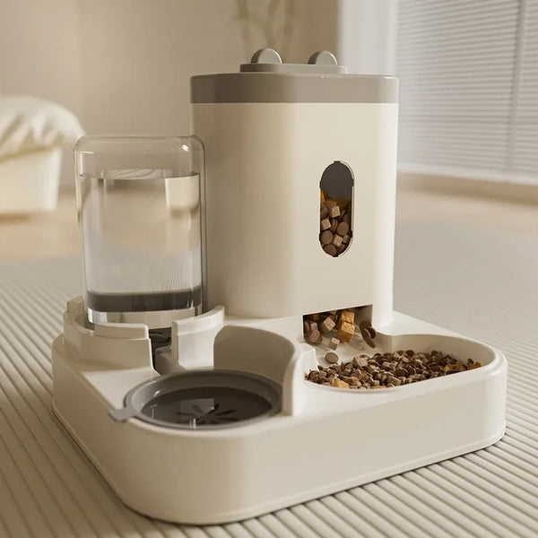 Automatic cat/dog universal water dispenser with combination feeder.